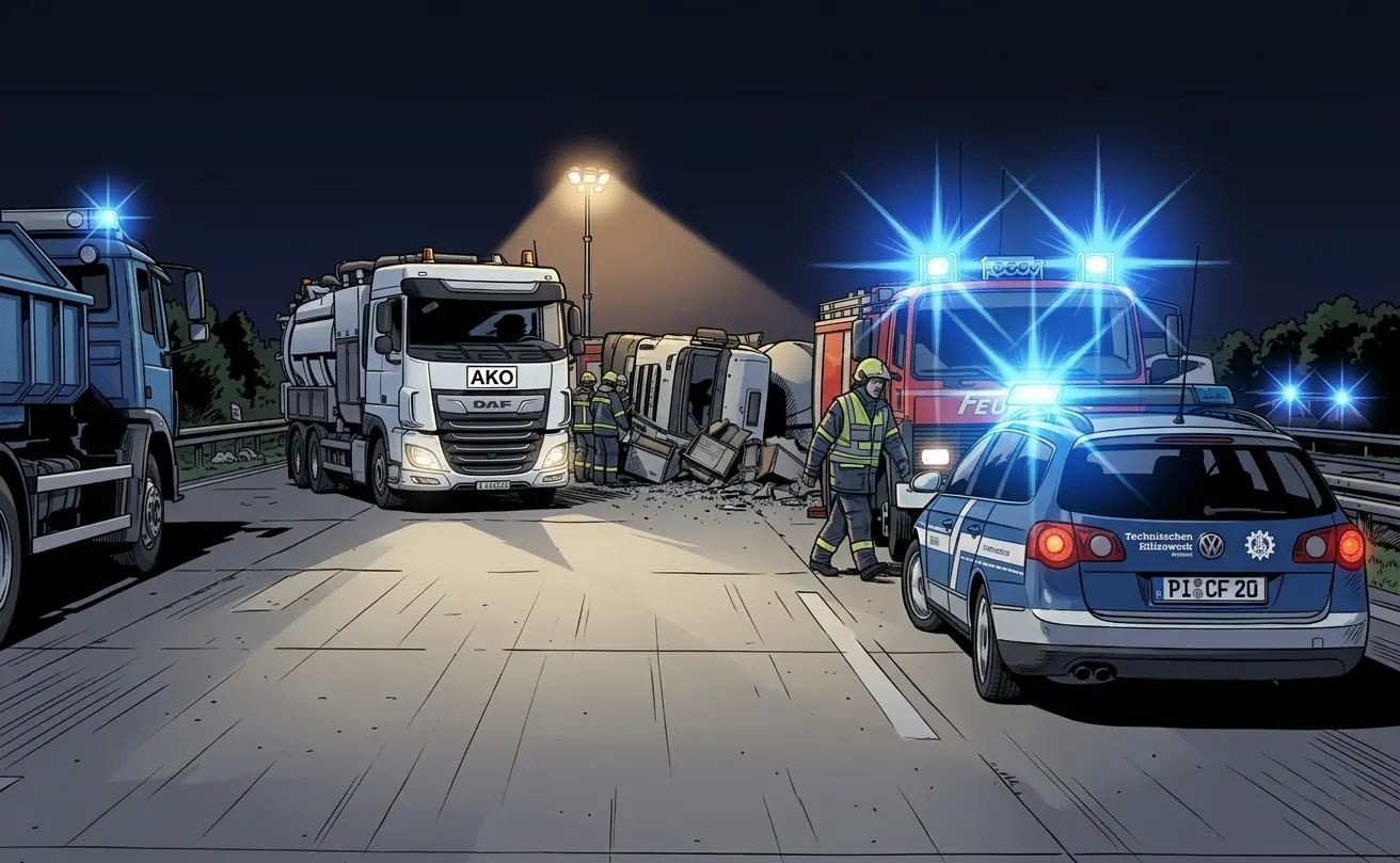 Comicbild: Notdiensteinsatz mit Einsatzfahrzeugen bei Nacht